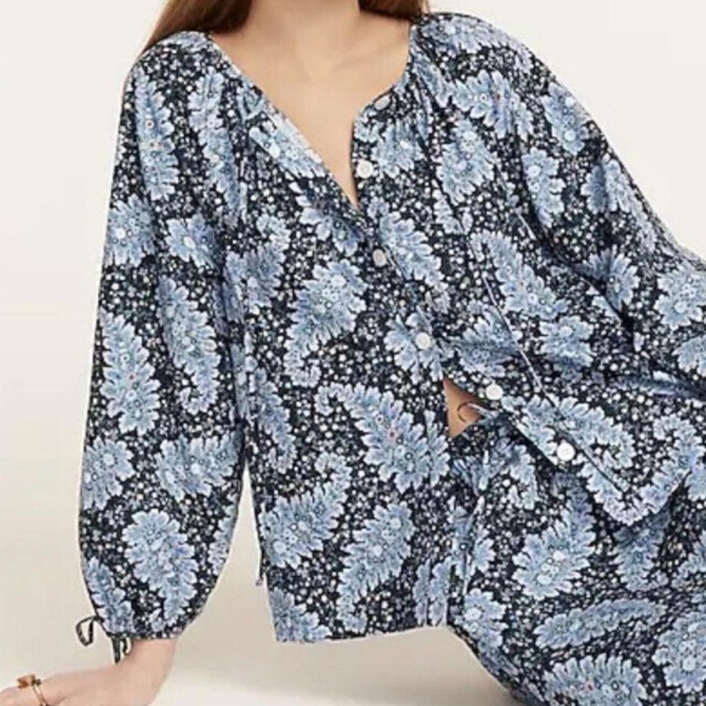 J.Crew Collection Tie-Sleeve Button-Front Top in Ratti Pacific Paisley